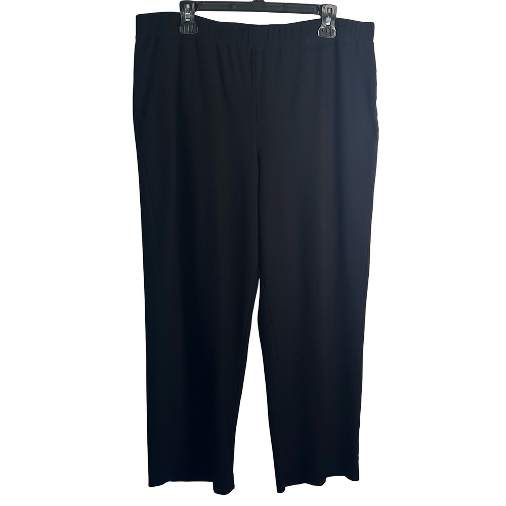 Eileen Fisher Woman Black Viscose Stretch Ponte Pull On Wide Leg Ankle Pants 1X